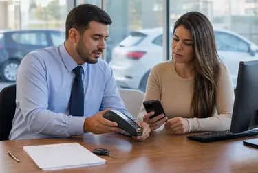 Cliente pagando débitos de veículo em despachante.
